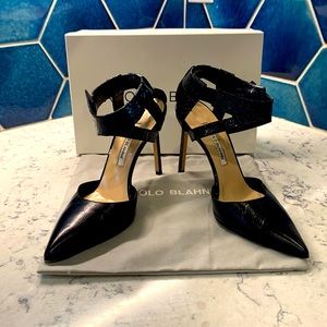 Manolo Blahnik Colter Combo Ankle-Harness Pump, Black